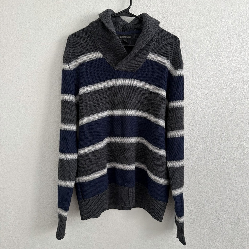 Banana Republic Mens Shawl Collar Sweater Italian Yarn Knit Pullover Merino Wool